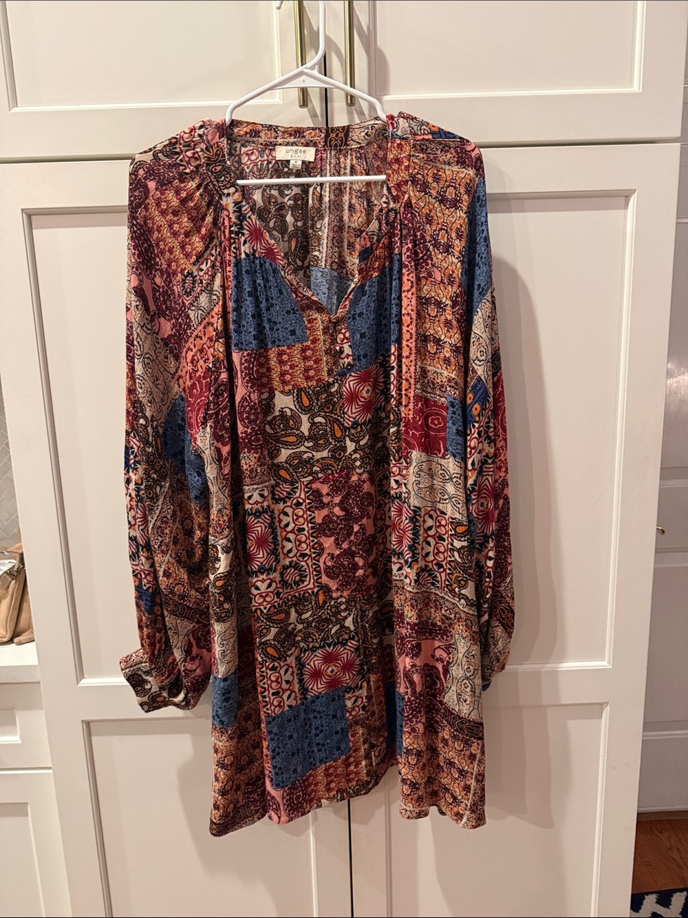 Oversized Boho Patchwork Tunic Top - Multicolor music festival dress